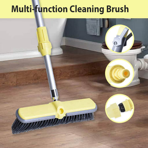 Extendable water broom brush set with yellow telescopic handle
Outdoor scrub brush with spray control and two heads
Patio and deck cleaning tool with adjustable water flow