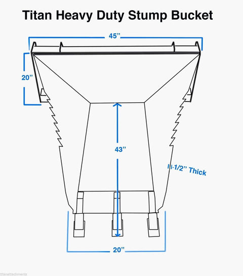 Heavy-Duty Stump Bucket for Skid Steer – Side View
Tree Digger Bucket with Serrated Edge and Teeth
Stump Removal Attachment for Landscaping
Extreme Skid Steer Root Bucket – Front Angle
Technical Diagram of Stump Bucket Attachment
