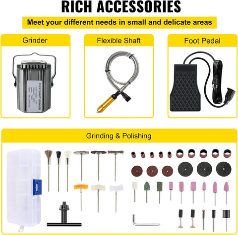 780W Flex Shaft Grinder with rotary carving attachments
Precision rotary tool for engraving and polishing
3-jaw chuck grinder for detailed crafting and modeling
Foot pedal speed-controlled grinder for jeweler use
AC-powered carving and grinding rotary tool kit