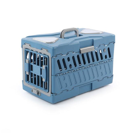 New Folding Plastic Pet Carrier – Airline - Approved Crate for Small & Large Pets - with LARGE BLUE | Sold by Uncle Wiener's Wholesale