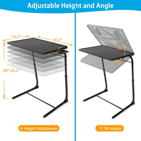 "Adjustable folding TV tray table with 3 tilt angles and cup holder for sofa or bed use – Model S3135"