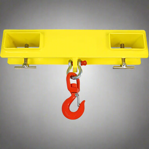 Forklift swivel hoist jib with 2246 lbs lifting capacity
Heavy-duty yellow fork jib attachment for skid steer
Industrial lifting hook for forklift with double fork mount
Forklift attachment swivel hoist powder-coated yellow
Skid steer compatible swivel fork jib for heavy loads