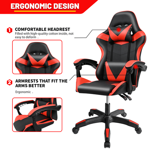 Black and Gray Gaming Office Chair Front View
Racing Style Chair with Adjustable Recline
Multiple Color Variants of Gaming Chairs
High Back Ergonomic Office Chair with Pillows