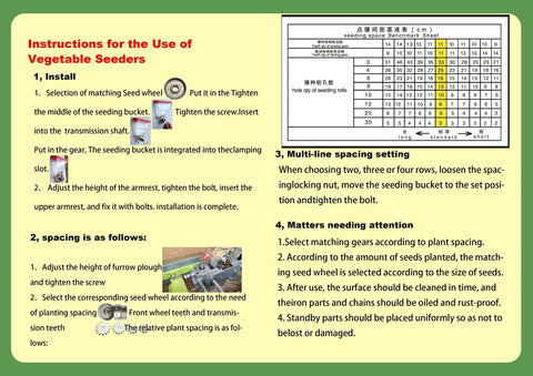 Garden Seeder Planter Front View
Manual Seeder in Vegetable Bed
Top View of VS01R Seeder Unit
Product Label and Seed Plate Display