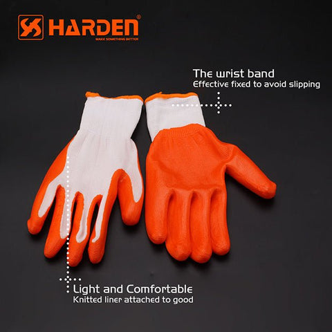 Harden 9 anti-slip garden gloves in gray and black
Comfortable gardening gloves with textured grip palms
Orange heavy-duty gloves for outdoor work
Multi-color work gloves displayed side by side
Durable gloves for gardening and tool handling
Protective gloves for landscaping and farm work