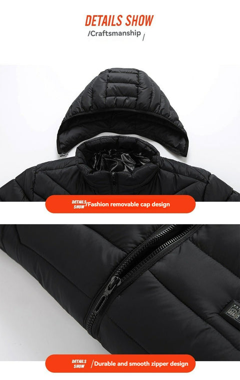 NEW Heated Jacket USB Rechargeable Hooded Coat with 21 Heating Zones Small X - Large - with Small | Sold by Uncle Wiener's Wholesale