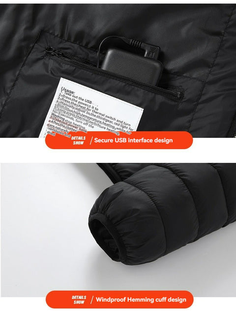 NEW Heated Jacket USB Rechargeable Hooded Coat with 21 Heating Zones Small X - Large - with Small | Sold by Uncle Wiener's Wholesale