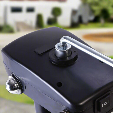 3500 lb 12V electric trailer tongue jack black finish
Heavy-duty RV jack with LED light and backup crank
Side view of 3-point hitch power tongue jack
Electric jack for camper trailer RV hitch mount