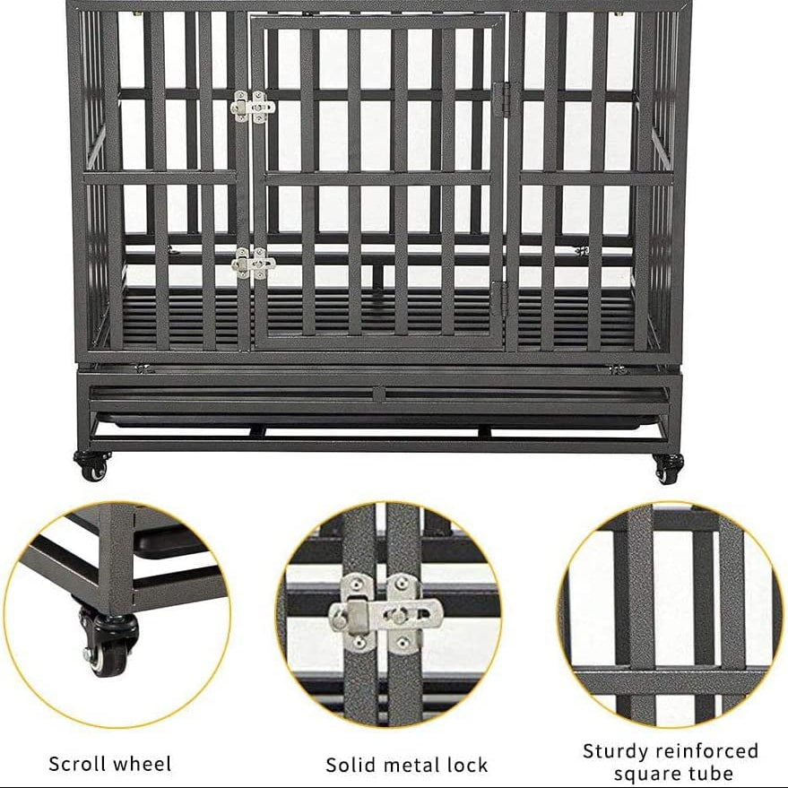 New Heavy Duty 3ft & 4ft Metal Dog Cage Kennel – Locking Wheels & Double Doors - with 3 FT | Sold by Uncle Wiener's Wholesale
