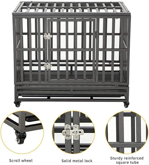 New Heavy Duty 3ft & 4ft Metal Dog Cage Kennel – Locking Wheels & Double Doors - with 4 FT | Sold by Uncle Wiener's Wholesale