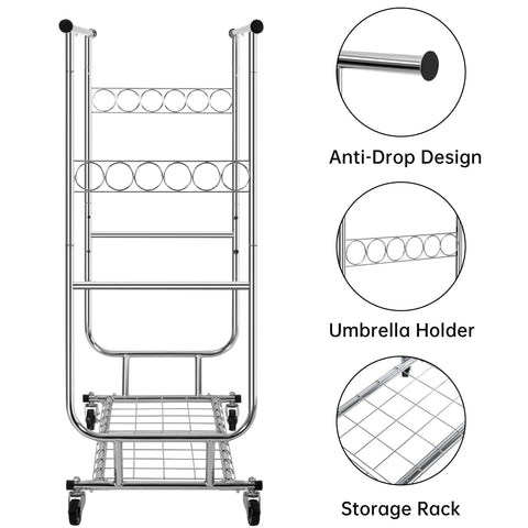 New Heavy Duty Double Rod Clothing Garment Rack – Rolling Adjustable Closet Organizer with Storage 600 lbs Capacity SKU AMCMR2992 - with | Sold by Uncle Wiener's Wholesale