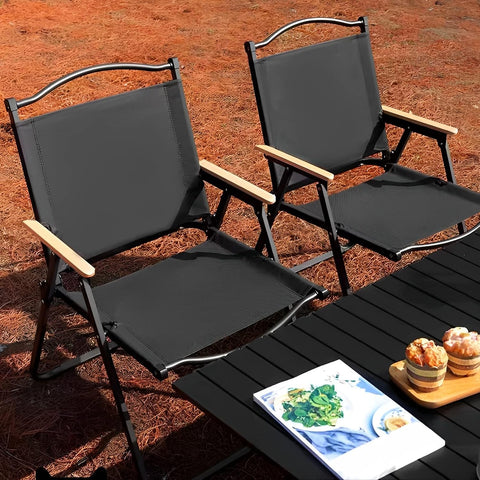 New Heavy Duty Folding Camping & Sports Chair with Wooden Armrest | SKU: K0032 - with | Sold by Uncle Wiener's Wholesale