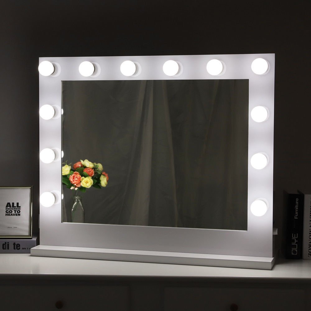 New Hollywood Vanity Makeup Mirror with Lights – Wall - Mounted Tabletop Mirror for Dressing Room or Bedroom DC1175 - with 23.6″ X 15.7″ Makeup Mirror | Sold by Uncle Wiener's Wholesale