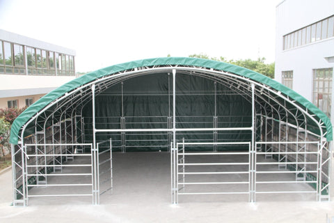 large horse and animal fabric livestock shelter with green canopy
40x40x16 ft livestock shelter with steel frame for farm use
durable green canopy shelter for animals and hay storage
portable barn for cattle and horses with weatherproof cover
livestock storage structure for farm equipment and feed