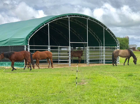 large horse and animal fabric livestock shelter with green canopy
40x40x16 ft livestock shelter with steel frame for farm use
durable green canopy shelter for animals and hay storage
portable barn for cattle and horses with weatherproof cover
livestock storage structure for farm equipment and feed
