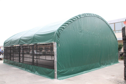 large horse and animal fabric livestock shelter with green canopy
40x40x16 ft livestock shelter with steel frame for farm use
durable green canopy shelter for animals and hay storage
portable barn for cattle and horses with weatherproof cover
livestock storage structure for farm equipment and feed