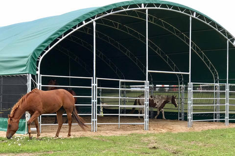 large horse and animal fabric livestock shelter with green canopy
40x40x16 ft livestock shelter with steel frame for farm use
durable green canopy shelter for animals and hay storage
portable barn for cattle and horses with weatherproof cover
livestock storage structure for farm equipment and feed