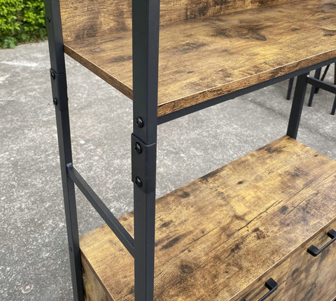 "Industrial 3-tier bookcase with wood shelves and double-door storage cabinets – rustic ladder shelf design – Model TLBC2103"