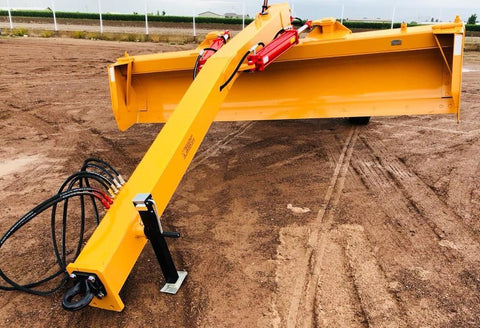 Industries America pull-type 12 FT grader scraper on gravel field
Heavy-duty 14 FT grader scraper with hydraulic control arms
16 FT grader scraper leveling rural construction site
Side view of orange pull-type grader scraper for tractors
Durable steel blade grader scraper with triple reinforced frame