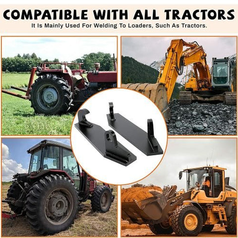 John Deere Euro/Global weld-on plate LYM0070 – front view
Weld-on adapter plate on fabrication bench
John Deere attachment with Euro style weld-on quick plate
Close-up of precision cut steel plate edges