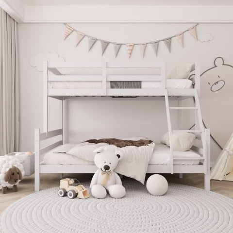 “Twin over full gray and white pine wood bunk bed”
“Modern kids bunk bed with solid wood frame”
“Space-saving bunk bed for children in gray white finish”