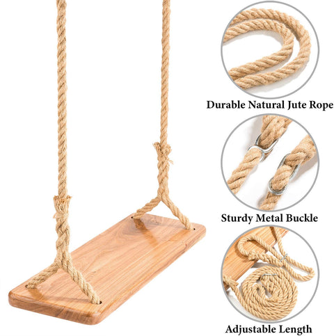 Wooden hanging swing set with ropes for indoor and outdoor use
Eco-friendly wooden swing with adjustable ropes and carabiners
Large porch swing seat made from natural wood
Swing set with complete mounting hardware and tree straps
Sturdy wooden swing supporting up to 300 lbs for adults and kids