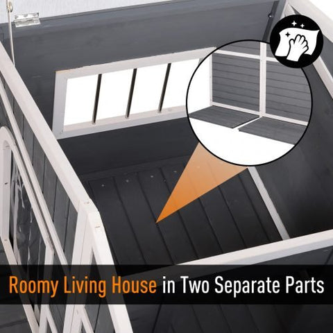 Large wooden raised outdoor dog house with porch – cabin-style weatherproof pet shelter