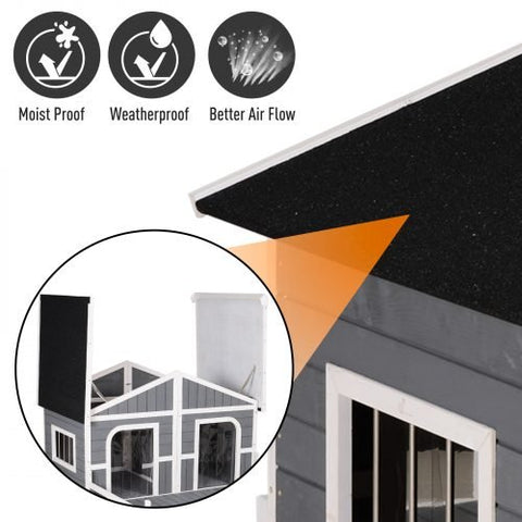 Large wooden raised outdoor dog house with porch – cabin-style weatherproof pet shelter