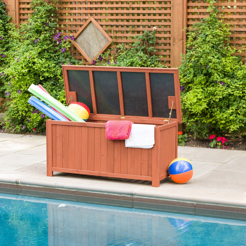 Leisure Season Wooden Deck Storage Box - Front View
Outdoor Wooden Patio Storage Bench - Leisure Season DB4820
Weatherproof Wooden Garden Storage Chest
Wooden Deck Storage Box with Lift-Up Lid
Patio Storage and Seating Box for Garden Tools and Accessories