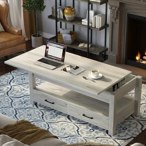 New Lift Top Coffee Table with Storage – Gray or White Modern Wood Table for Living Room - with Gray | Sold by Uncle Wiener's Wholesale