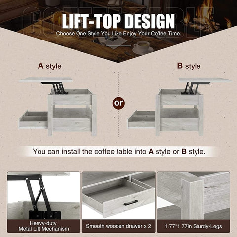 New Lift Top Coffee Table with Storage – Gray or White Modern Wood Table for Living Room - with Gray | Sold by Uncle Wiener's Wholesale