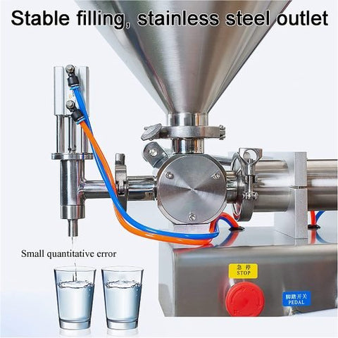 Semi-automatic bottle filling machine for liquids
Dual-nozzle pneumatic filler 100–1000 mL
Liquid filler with foot switch and control panel
Industrial stainless steel liquid bottling equipment