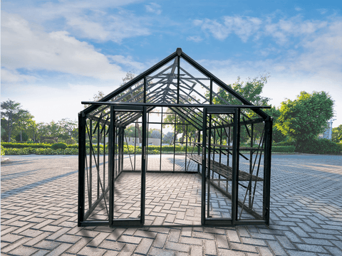 luxury tempered glass greenhouse in garden setting
aluminum-framed greenhouse with gabled roof
inside view of premium glass greenhouse
eco-friendly garden greenhouse with powder-coated frame
full-sunlight greenhouse for plants and vegetables