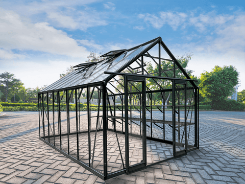 luxury tempered glass greenhouse in garden setting
aluminum-framed greenhouse with gabled roof
inside view of premium glass greenhouse
eco-friendly garden greenhouse with powder-coated frame
full-sunlight greenhouse for plants and vegetables