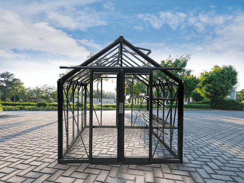 luxury tempered glass greenhouse in garden setting
aluminum-framed greenhouse with gabled roof
inside view of premium glass greenhouse
eco-friendly garden greenhouse with powder-coated frame
full-sunlight greenhouse for plants and vegetables