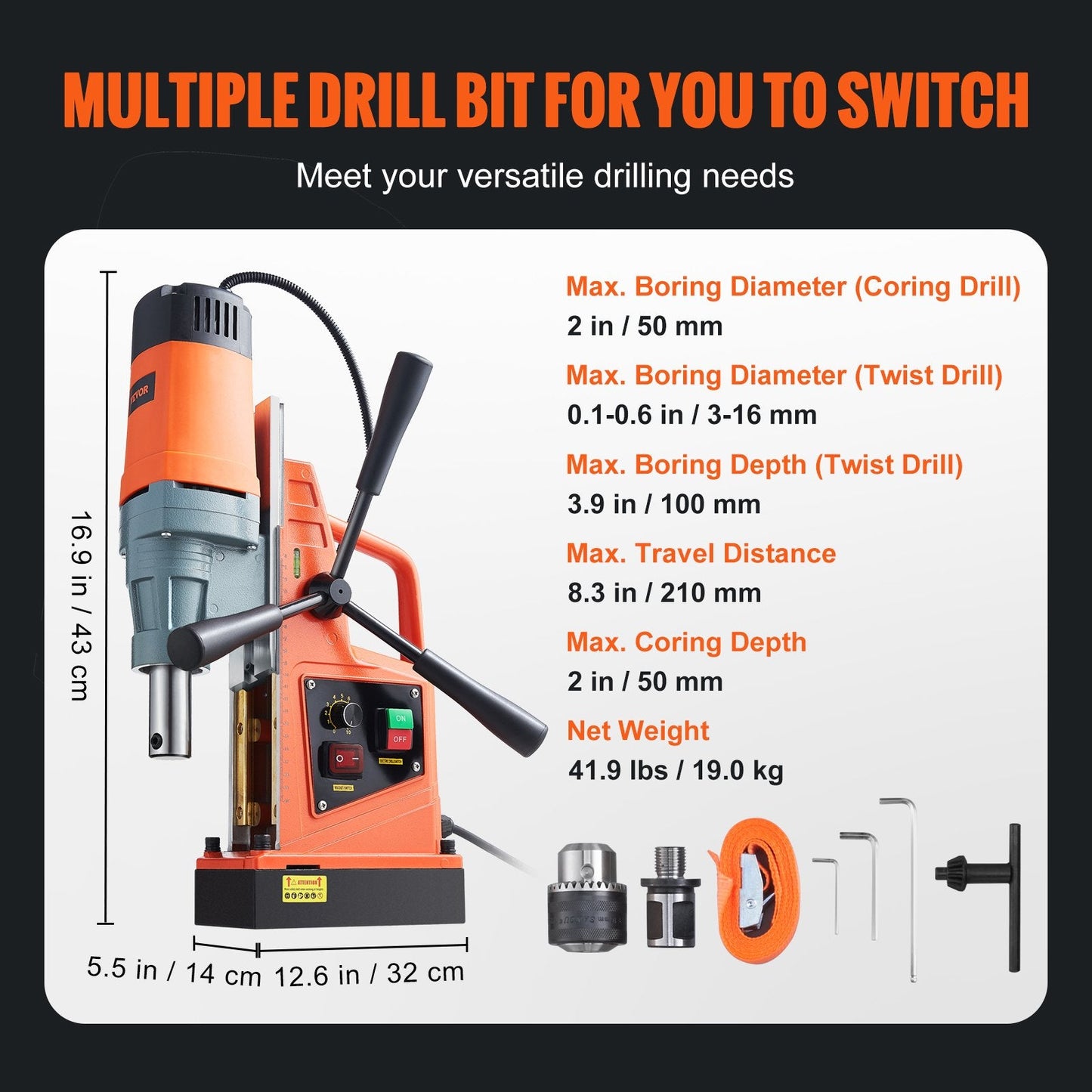 Heavy-duty magnetic drill press with 50mm capacity
1550W mag drill for industrial metalworking
Electric drill press with magnetic base and adjustable speed
Portable orange mag drill with 1550W motor
Metal fabrication drill with 50mm cutting capacity