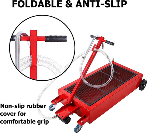 120L oil drain tank with 12V electric pump and hose
Low-profile portable red fluid transfer tank with wheels
Foldable handle oil drain tank for vehicle maintenance
Workshop fluid removal tank with mesh debris screen
Iron body fuel and oil tank with 110V electric pump