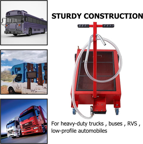 120L oil drain tank with 12V electric pump and hose
Low-profile portable red fluid transfer tank with wheels
Foldable handle oil drain tank for vehicle maintenance
Workshop fluid removal tank with mesh debris screen
Iron body fuel and oil tank with 110V electric pump