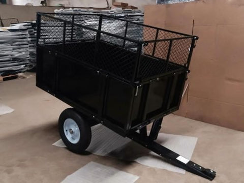 Metal ATV & Lawn Mower Utility Trailer – 1,000 lb capacity with steel dump bed and pneumatic tires, model BTC001