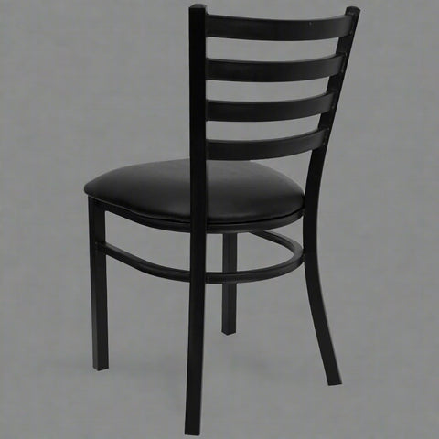Black Metal Restaurant Chair with Padded Seat – Front View
Side Profile of Commercial Dining Chair – Ladder Back Design
Stackable Black Metal Chair with Cushioned Seat
Commercial Dining Chair for Café or Restaurant Setting