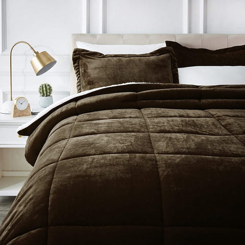 New Micromink Sherpa 3 - Piece Comforter Set – Ultra Soft Reversible Bedding Set with Plush Warmth MM920BQ - with Queen | Sold by Uncle Wiener's Wholesale