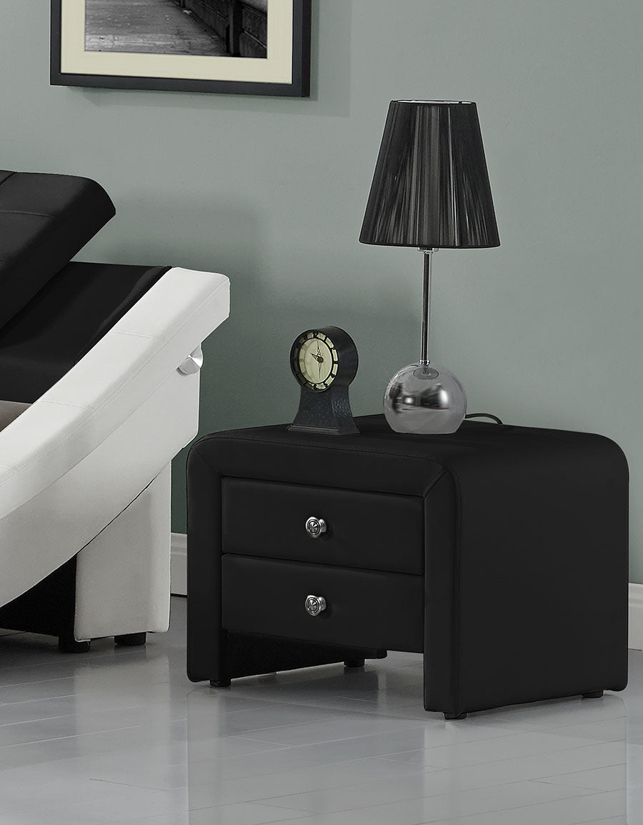 "Modern 2-Drawer Upholstered Bedside Table Nightstand – White Finish"
"Contemporary Black Faux Leather Nightstand with Two Drawers"
"Modern White Bedside Table with Sleek Upholstered Finish"
"Minimalist 2 Drawer Nightstand for Bedroom Storage"