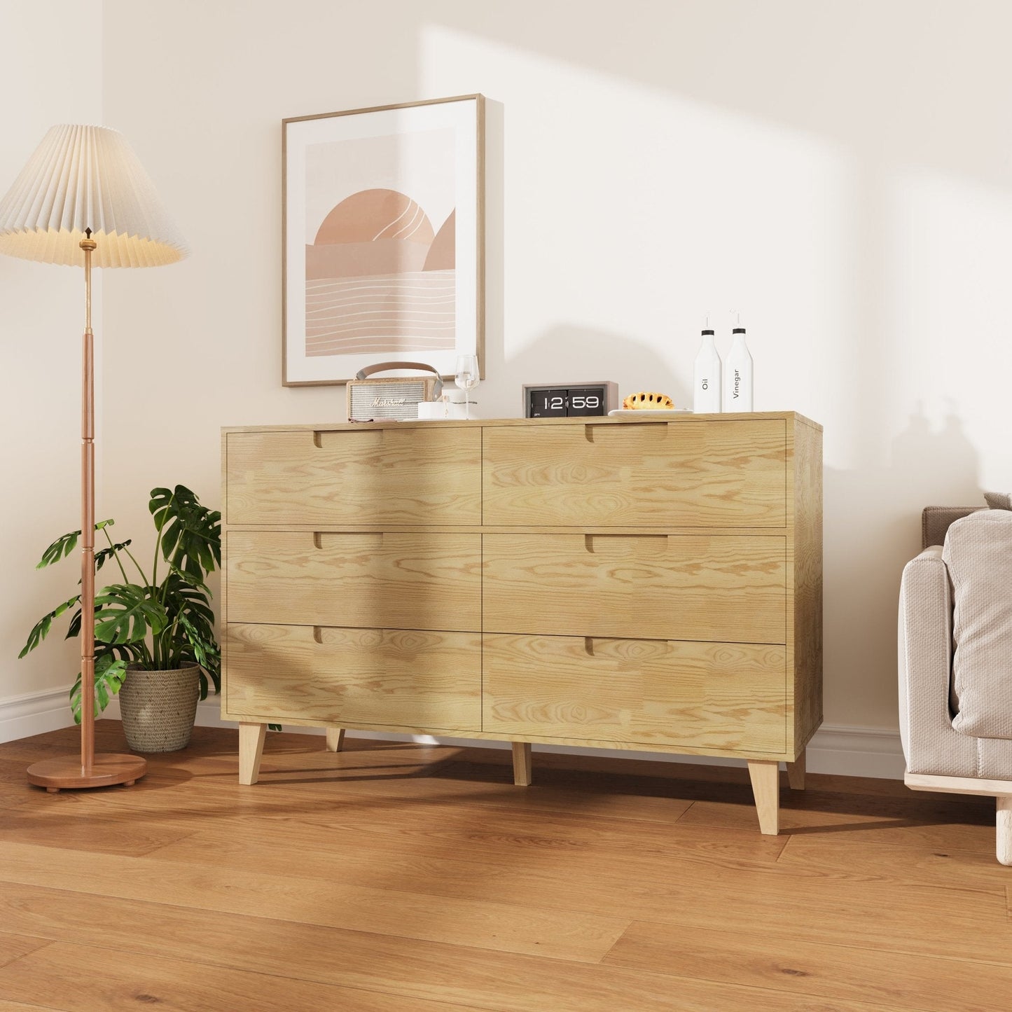 Modern 6-Drawer Dresser in Warm Caramel Finish with Wooden Legs
Bedroom Setup with Caramel 6-Drawer Storage Cabinet
Walnut Finish 6-Drawer Modern Dresser with Decorative Accents
Barcode for Modern 6-Drawer Dresser Cabinet Packaging