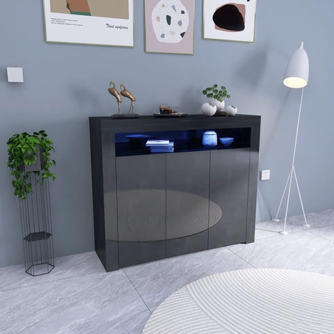 Black LED gloss sideboard in living room with lights on
White gloss LED storage cabinet with soft glow
Close-up of cabinet doors with glossy finish
Side angle showing multicolor LED lighting
Living room setup with LED sideboard beneath TV
White version styled in modern kitchen