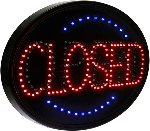 “LED open closed sign with flashing red and blue lights”
“23x14 LED sign for store window with hanging chain”
“Bright compact LED open closed display board”