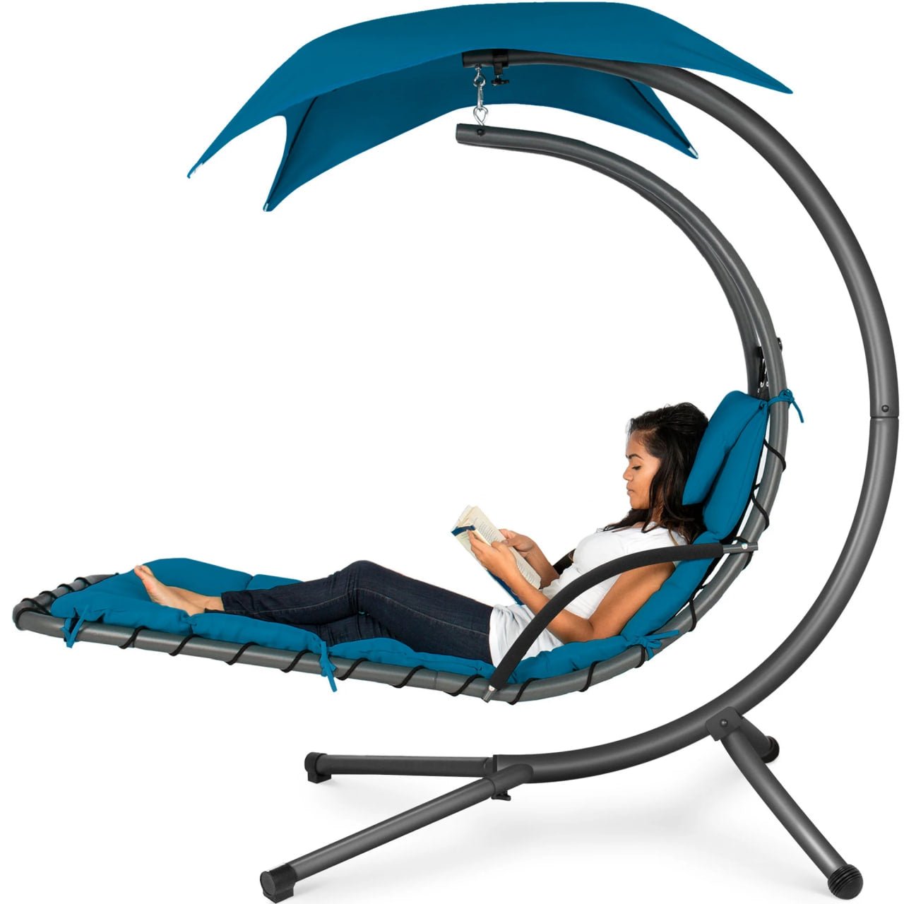 New Outdoor Hanging Helicopter Lounge Chair with Sun Canopy – Multiple Colors Available - with Blue | Sold by Uncle Wiener's Wholesale