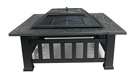 New Outdoor Wood Burning Fire Pit – Faux Stone Square Design with Poker | SKU: DY2001 - with | Sold by Uncle Wiener's Wholesale