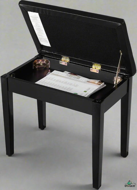 "Adjustable black faux leather piano bench with padded cushion and hidden storage – Model LPB55H"