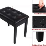 "Adjustable black faux leather piano bench with padded cushion and hidden storage – Model LPB55H"