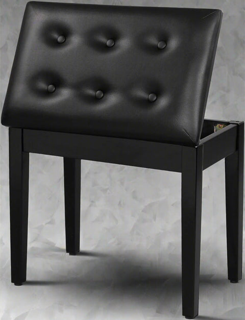 "Adjustable black faux leather piano bench with padded cushion and hidden storage – Model LPB55H"